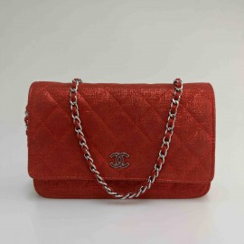 Wallet on chain CHANEL rouge lamé