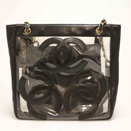 Cabas CHANEL vintage transparent CC en cuir