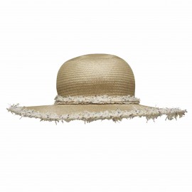 Chapeau CHANEL paille et tweed beige