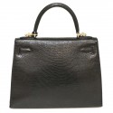 Sac à main Kelly 32 HERMES lezard Varan du Nil noir