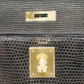 Sac à main Kelly 32 HERMES lezard Varan du Nil noir