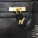 Sac à main Kelly 28 HERMES lezard Varan du Nil noir