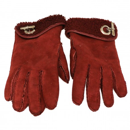 Gants HERMES peau retournée bordeaux