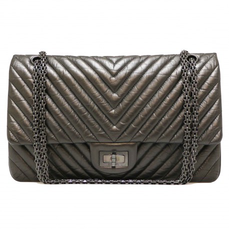 Maxi 2.55 CHANEL chevrons noir All black