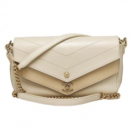 Sac CHANEL chevron bicolore beige