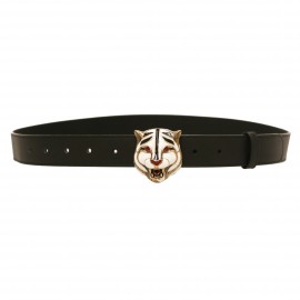 Ceinture GUCCI T95 en cuir noir et tête de tigre