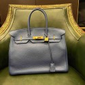 Birkin HERMES bleu bijouterie or 35