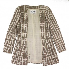 Manteau CHANEL t38 tweed beige et blanc