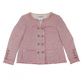 Veste CHANEL t38 tweed rose et blanc