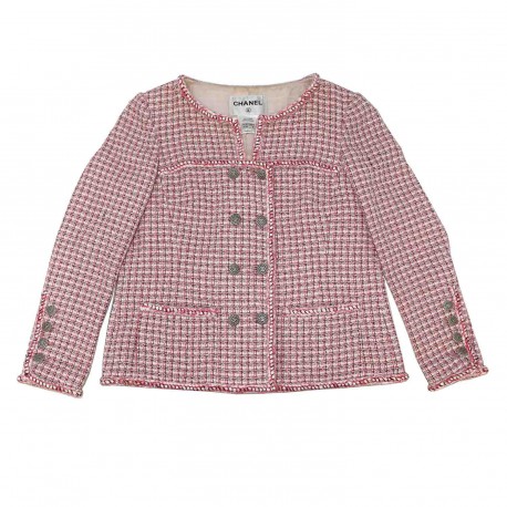 Veste CHANEL t38 tweed rose et blanc