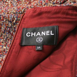 Robe tweed CHANEL T34 bordeaux, or