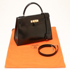 Kelly 28 HERMES box noir Vintage