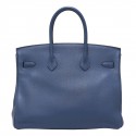 Birkin HERMES bleu bijouterie or 35