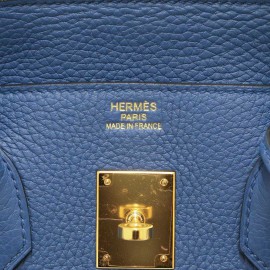 Birkin HERMES bleu bijouterie or 35