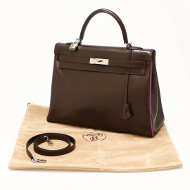 Kelly 32 HERMES bicolore marron liseret violet