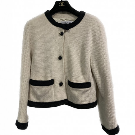 Veste CHANEL tweed beige  gansé noir