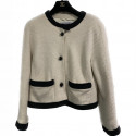 Veste T 40 CHANEL tweed beige  gansé noir