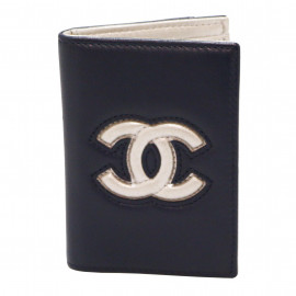 Porte cartes  CHANEL cuir bleu argent