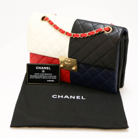 Sac CHANEL cuir d'agneau tricolore