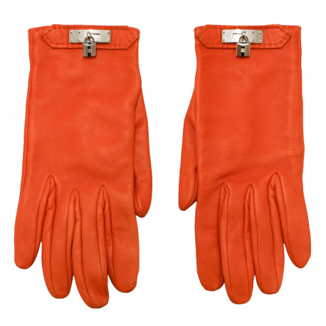 Gants HERMES 6.5 cuir d'agenau orange