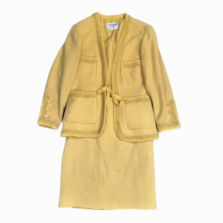 Ensemble jaune vintage veste et jupe CHANEL