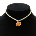 Collier perles DIOR pendentif rose métal doré