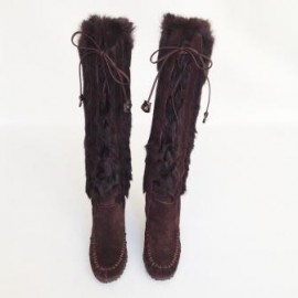 bottes CELINE T36 daim et fourrure marron