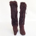 bottes CELINE T36 daim et fourrure marron