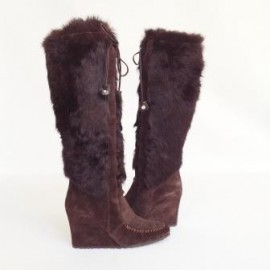 bottes CELINE T36 daim et fourrure marron