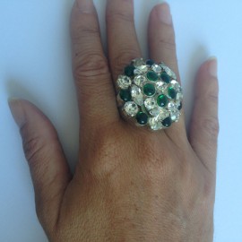 Bague ronde MARGUERITE DE VALOIS en pâte de verre et strass swarovski