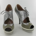 ALAIA high heels 36.5 in silver perforated leather and gray suede