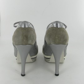 ALAIA high heels 36.5 in silver perforated leather and gray suede