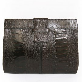 YVES SAINT LAURENT vintage clutch in brown ostrich leg leather