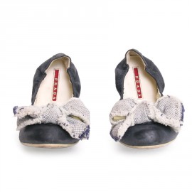 Ballerines PRADA cuir et tissu bleu