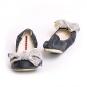 Ballerines PRADA cuir et tissu bleu T36