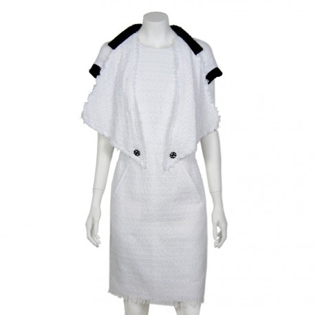 Robe CHANEL T 38 tweed blanche et noire