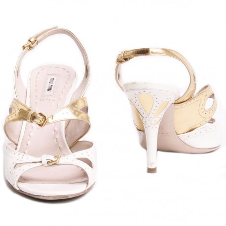 Sandales MIU MIU t 38.5 en cuir blanc et doré