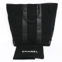 Sac cabas CHANEL jersey et cuir noir