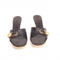 CHANEL clogs T 39.5 black leather and light wood