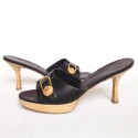 CHANEL clogs T 39.5 black leather and light wood