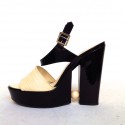 CHANEL platform Sandals size 40 two-tone black patent leather and white croco