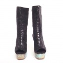 CHANEL t. 39.5 Paris Shanghai boots in Black Suede platform printed and painted wood green and gold