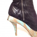 CHANEL t. 39.5 Paris Shanghai boots in Black Suede platform printed and painted wood green and gold