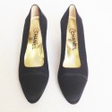 Escarpins couture CHANEL T37.5 en satin duchesse  noirs