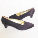 Escarpins couture CHANEL T37.5 en satin duchesse  noirs