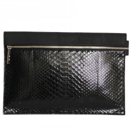 Pochette  VICTORIA BECKHAM en cuir de buffle et python noir GM