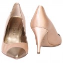 Escarpins couture CHANEL satin vieux rose et cuir bronze