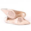 Couture CHANEL T 39 old pink satin and leather shoes bronze