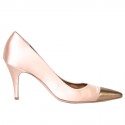 Escarpins couture CHANEL satin vieux rose et cuir bronze