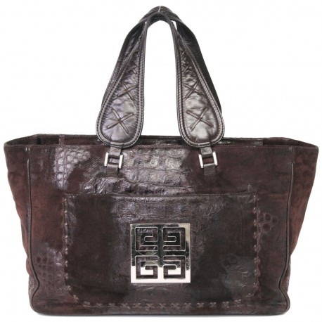 Sac GIVENCHY cuir marron effet crocodile